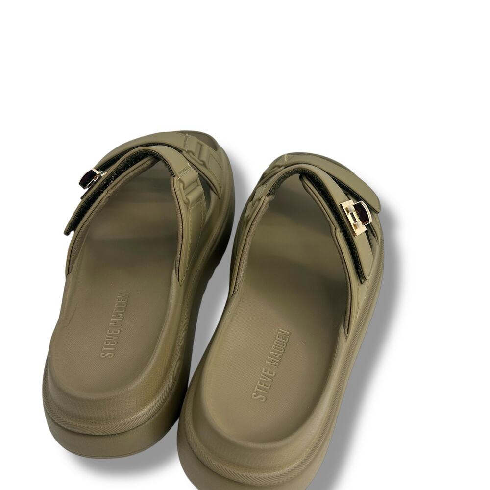 Steve Madden Bigschmona Platform Slide Sandals Size 8 Olive Green Flatform EUC - Picture 10 of 12
